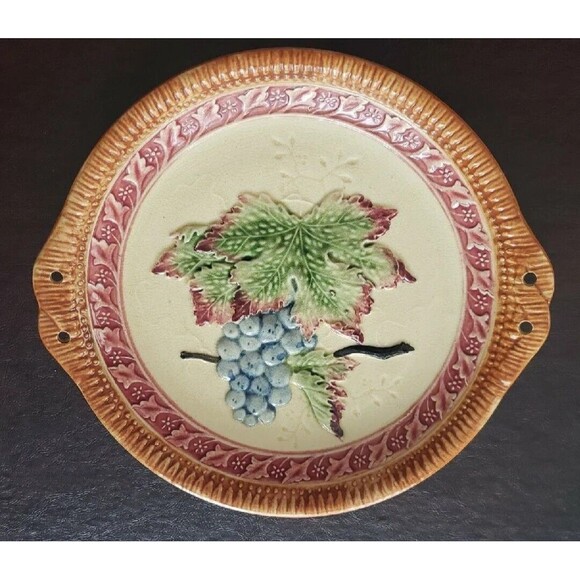 Vintage Decorative Plate Raised Grapes & Leaves 10.5" Made in Japan Handles - Picture 2 of 9